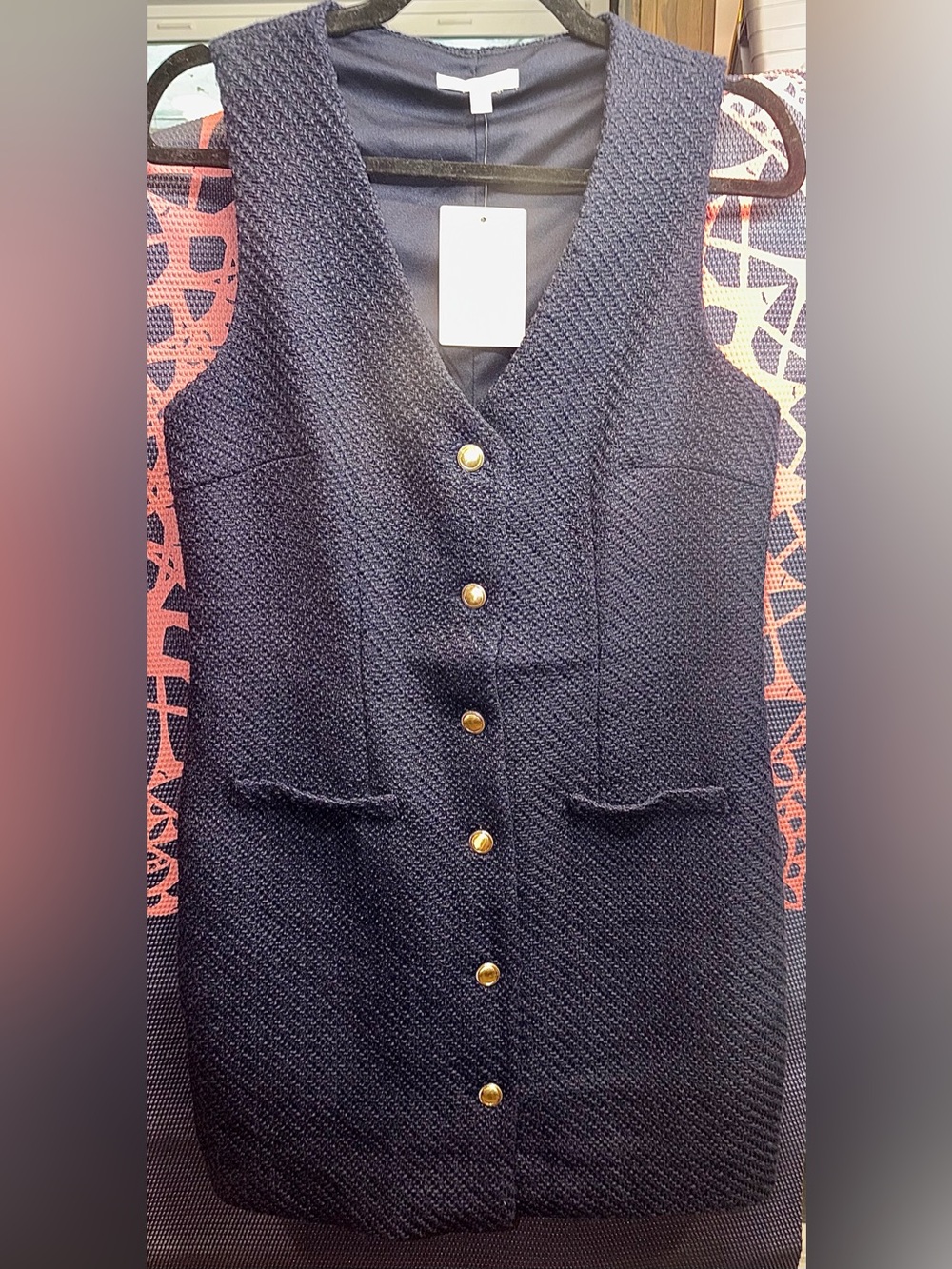 BeBop Dark Navy Bouclé Asymmetrical Button-Front Dress